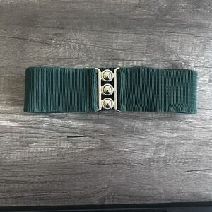 VTG 80s Malco Modes‎ Belt XL Green Wide Elastic Cinch Metal Buckle Retro Dance